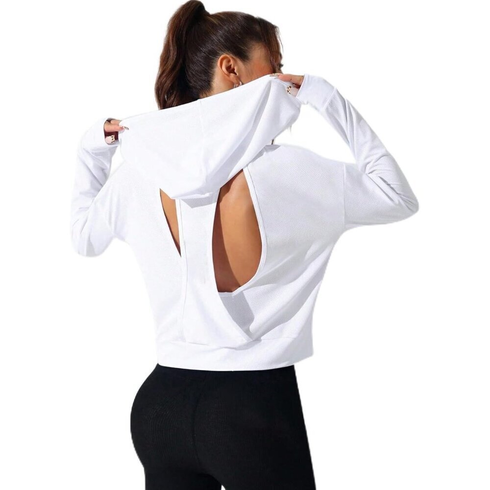 Women's Backless Cropped Hoodie Activewear Long Sleeve Pullover